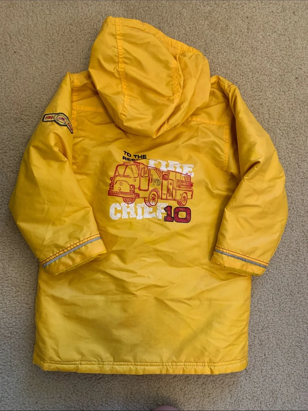 Firefighter Rain Coat Yellow Kids Hooded Carters Boys Size 7 Large Fire Chief